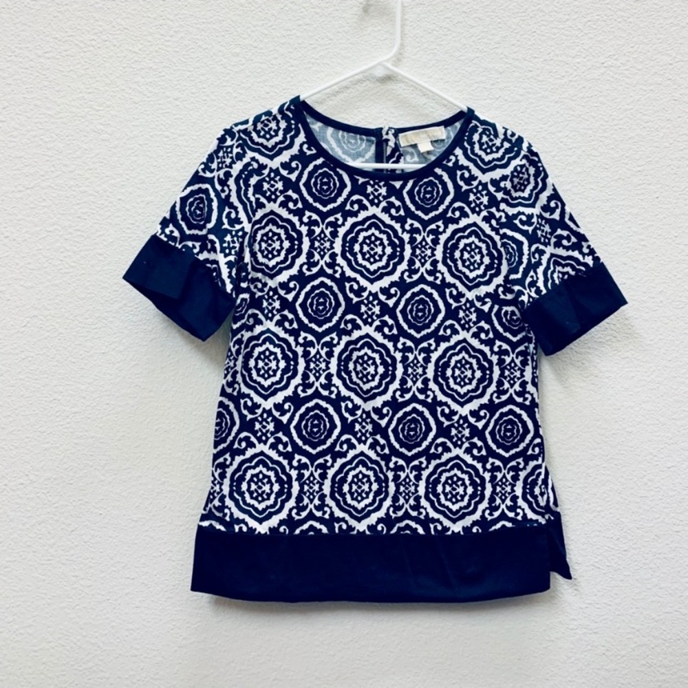 Michael Kors Womens Blouse Blue Size 4 Mosaic Print